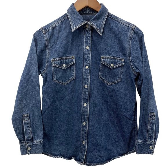 Jackie Blue Tops - Jackie Blue Denim Jean Shirt Pearl Snap Long Sleeve Blue Womens size S